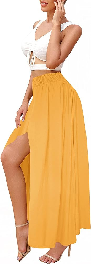 Afibi Women's Print Long Skirts High Waist Split A Line Full Length Maxi Skirt | Amazon (US)