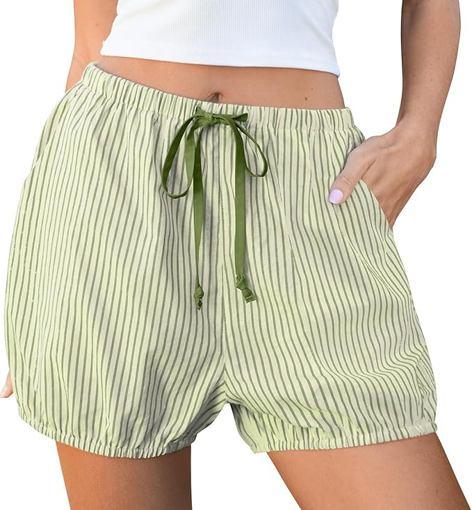 TARSE Women Balloon Shorts Gingham Striped Drawstring Cute Summer Casual Loose Fit Lounge Shorts ... | Amazon (US)