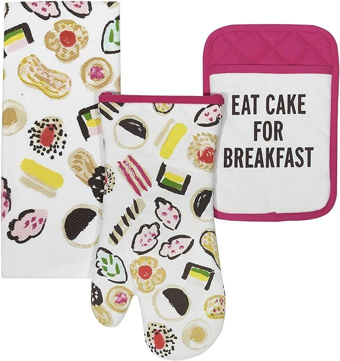 Kate Spade Eat Cake for Breakfast Kitchen Towel, Oven Mitt, and Pot Holder Set, Multi-Color | Amazon (US)