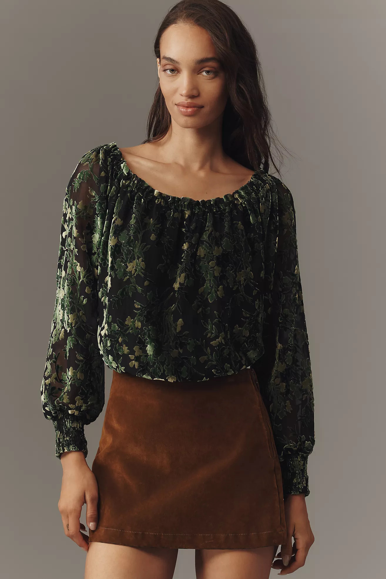 By Anthropologie Off-Shoulder Burnout Velvet Blouse | Anthropologie (US)