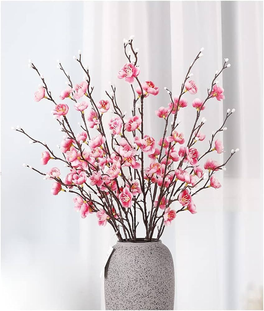Suandsu 6 Pcs Artificial Plum Blossom Fake Wintersweet Long Stem Plastic Flowers Home Hotel Offic... | Amazon (US)