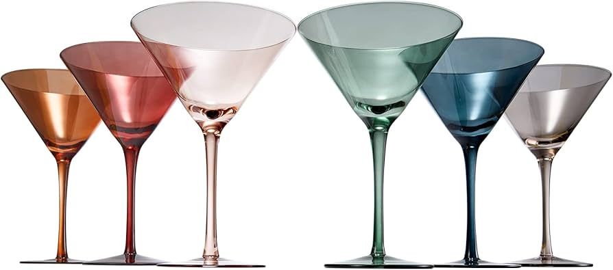 Colored Crystal Martini & Cocktail Glass Set of 6, Gift For Her, Wife, Mom Friend - Large 10 oz G... | Amazon (US)