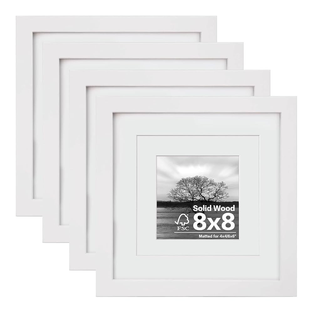 Egofine 8x8 Picture Frames 4 PCS - Made of Solid Wood Covered by Plexiglass for Table Top Display... | Amazon (US)