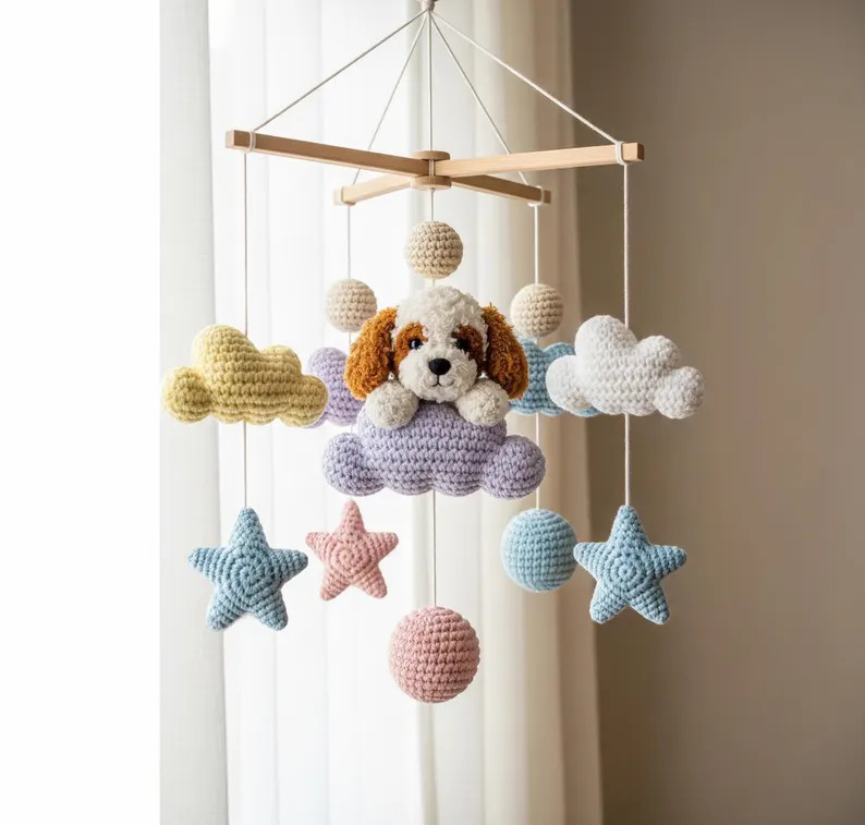 Custom Dog Baby Mobile, Crochet Baby Mobile, Custom Puppy Nursery Decor, Crib Mobile, Nursery Mob... | Etsy (US)