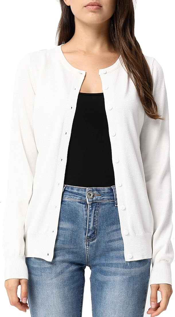 GRACE KARIN Women's Long Sleeve Button Down Crew Neck Classic Sweater Knit Cardigan | Amazon (US)