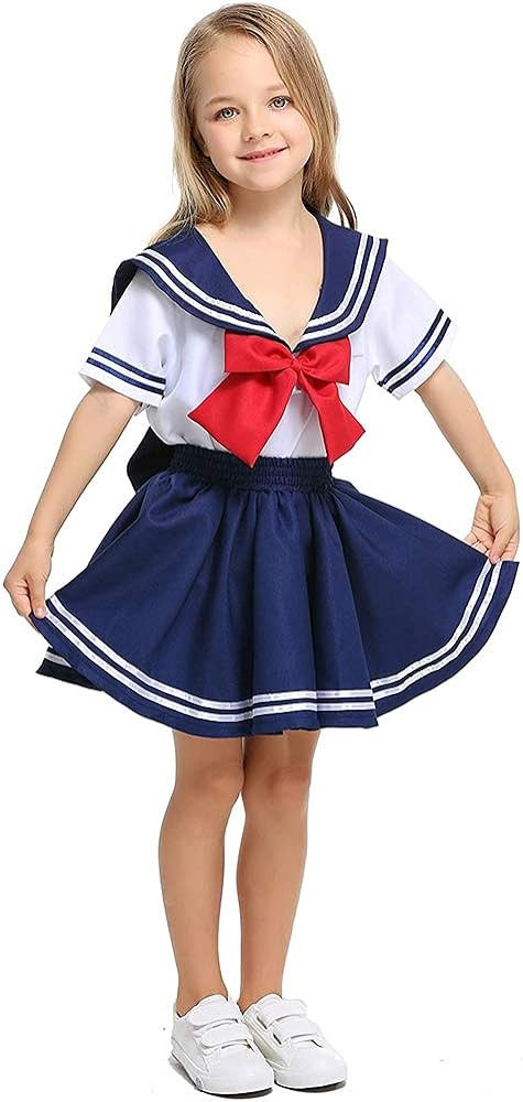 Girls Sailor Moon Costume Kids Japanese School Uniform Kawaii Cosplay Navy Outfit Suit | Amazon (US)