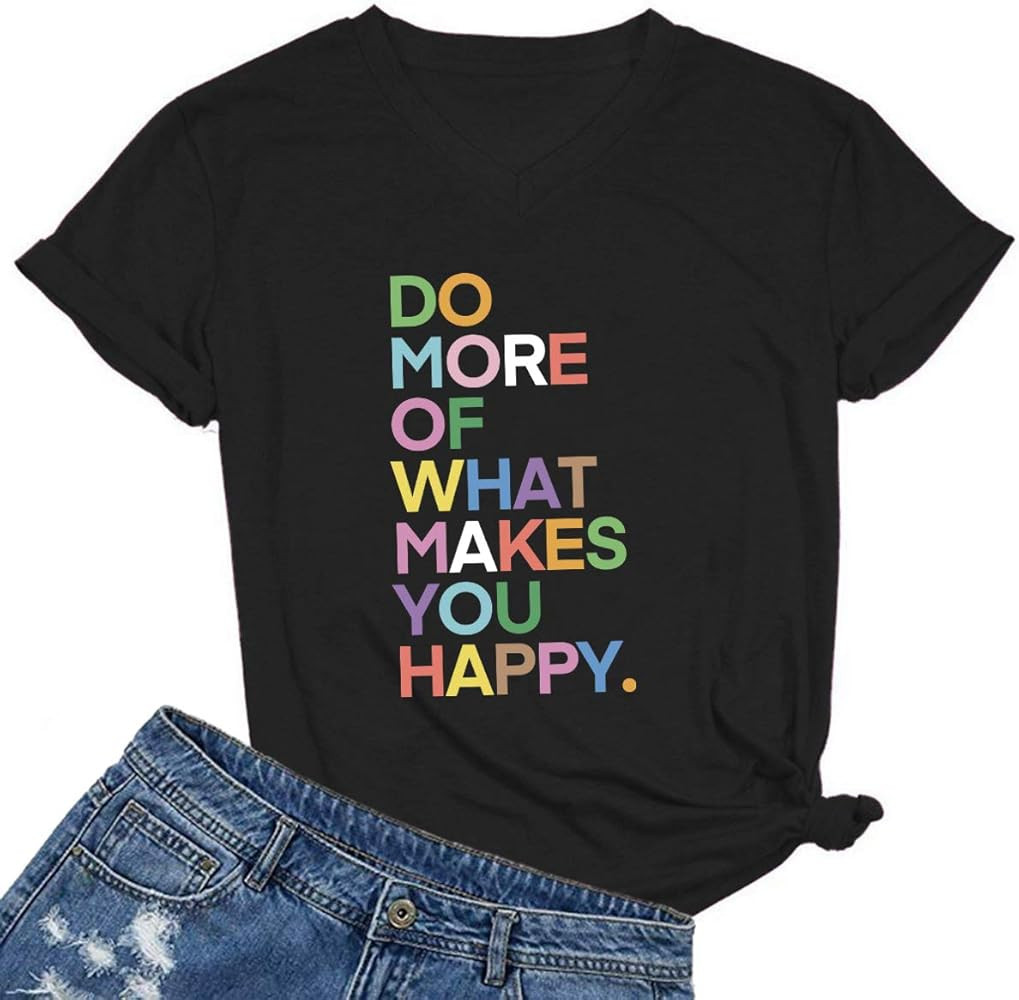 MIMOORN Womens Fun Happy Graphic Tees Summer Cute Letter Printed T-Shirts | Amazon (US)