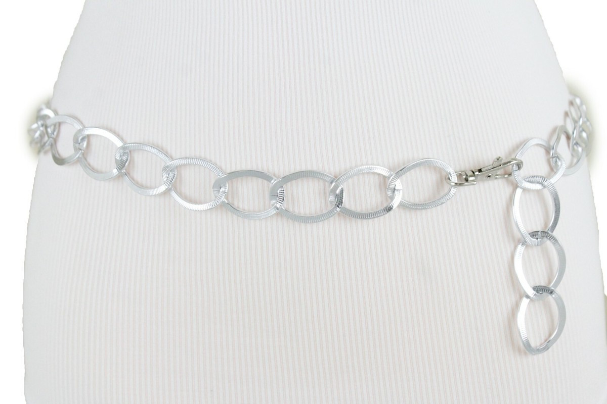 Hot Women Cute Fashion Belt Shiny Silver Color Metal Chain Link Hip Waist M L XL | eBay US