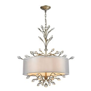 Elk Home Asbury 4-Light Crystal & Metal LED Chandelier in Aged Silver/White | Cymax