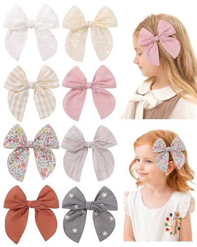 doboi 8PCS Baby Girls Hair Clips Fable Hair Bows Cotton Linen Bows for Girls Hair Accessories for Baby Toddlers Kids - Embroidery | Amazon (US)