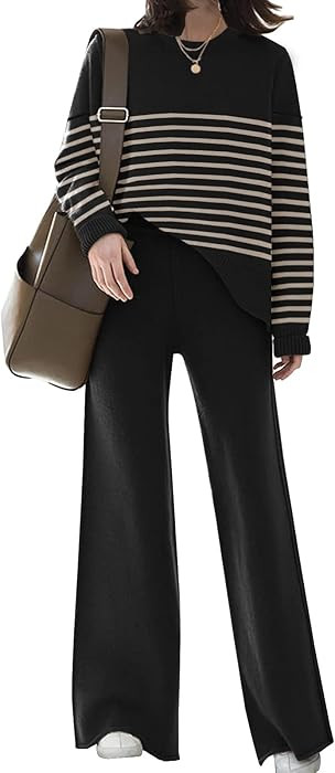 Womens Elegant Lounge Sets Knitted Sweatsuit Sets 2 Piece Outfits with Sweater Tops and Wide Leg ... | Amazon (US)