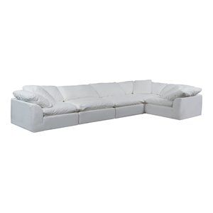 Sunset Trading Cloud Puff 5-Piece Fabric Slipcover Sectional Sofa in White | Cymax