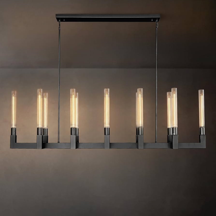 Black 12-Lights Modern Chandelier with Glass Tube, 54in Chandeliers Rectangular Luxurious Large C... | Amazon (US)