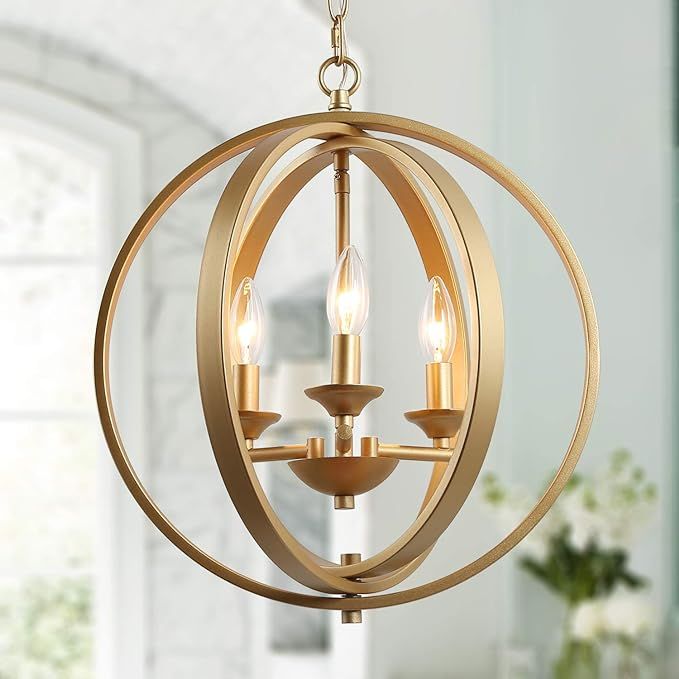 KSANA Gold Orb Chandelier Modern Globe 3 Light Fixture for Dining & Living Room, Bedroom, Foyer a... | Amazon (US)