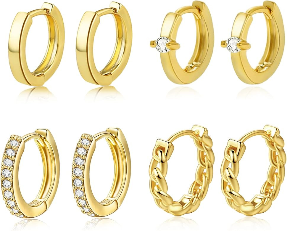 Silver/Gold Huggie Hoop Earrings Set, Mini Cartilage Earrings Hypoallergenic Small Huggy Hoop for... | Amazon (US)