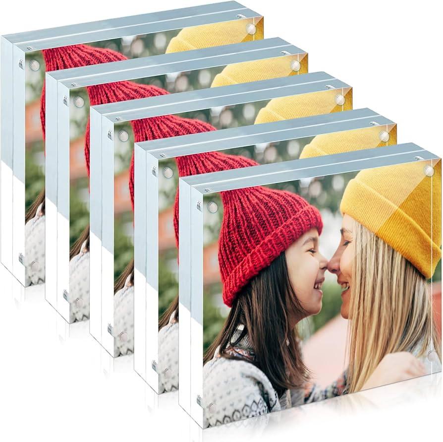ILYXY 5 Pack Acrylic Frame 4x4, 20% Thicker, 20mm Thick Frameless Clear Picture Frame, Double Sid... | Amazon (US)