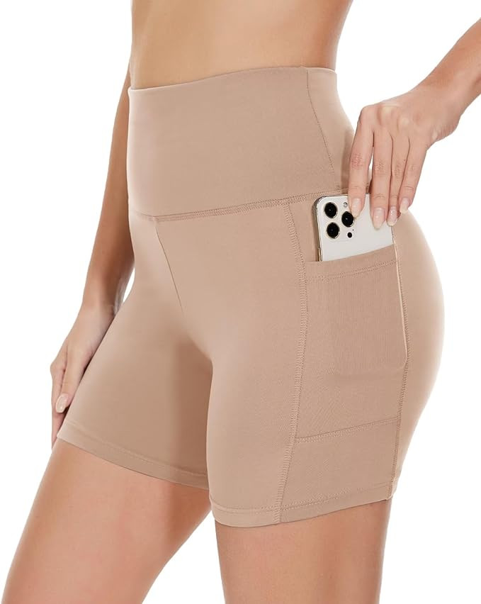 HIGHDAYS 5” Biker Shorts for Women with Pockets-High Waist Tummy Control Spandex Workout Yoga R... | Amazon (US)