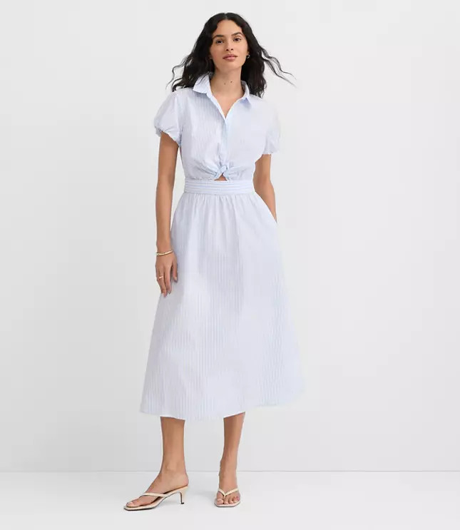 Tall Striped Poplin Twist Midi Pocket Shirtdress | LOFT