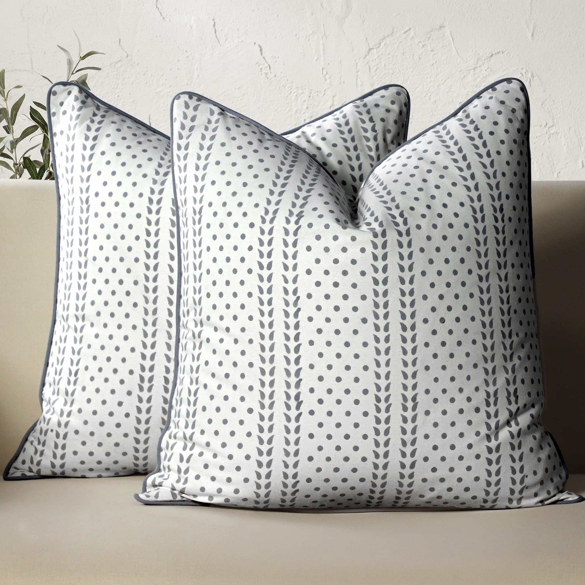 CPC 100% Cotton Throw Pillow Covers 20x20 Inch, Set of 2 Block Print Pattern Couch Pillow with Hi... | Amazon (US)