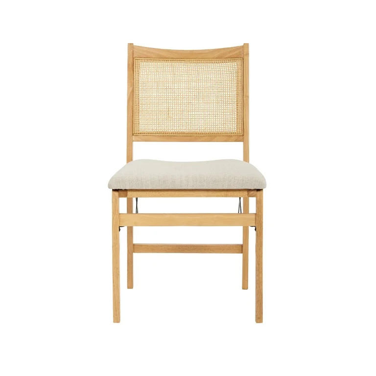 Riviera Rattan Back Folding Chair with Upholstered Seat, Natural | Walmart (US)