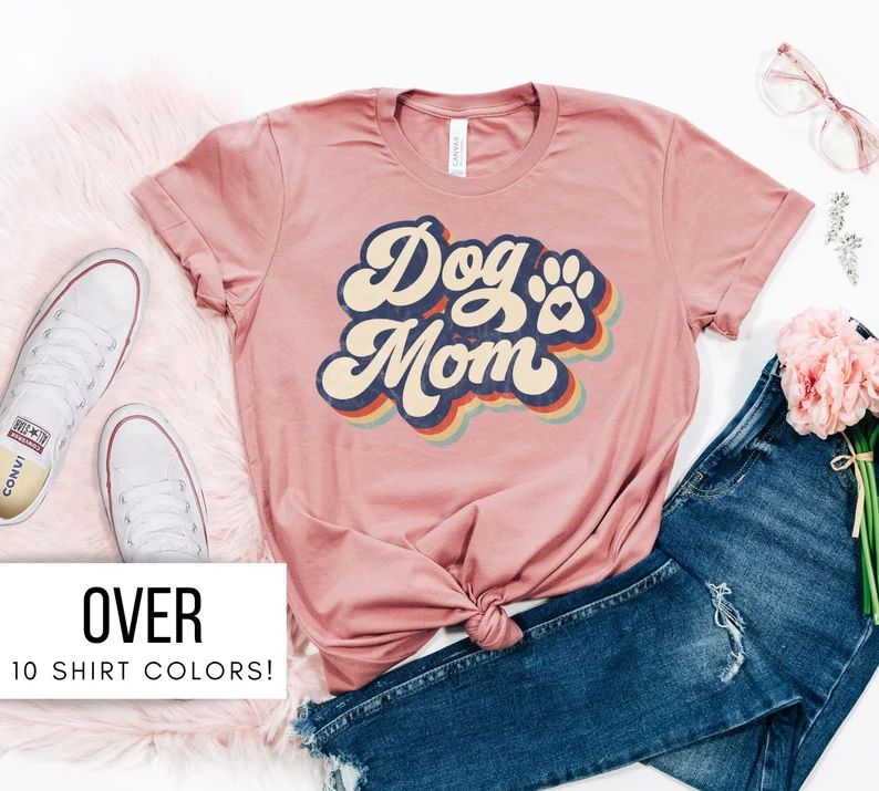 Retro Dog Mom Shirt for Mother's Day - Dog Mom Gifts for Women - Dog Mama T Shirt with Paw Print ... | Etsy (US)