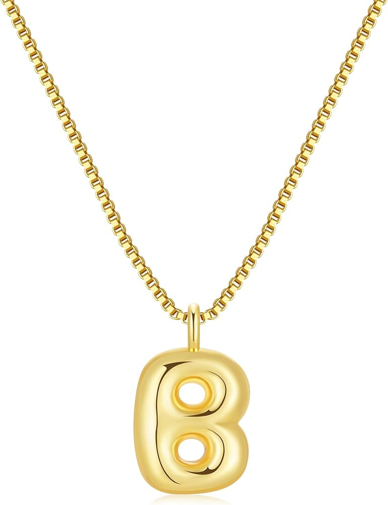 8YEARS Bubble Letter Necklace for Women, 18K Gold Plated Initial Letter Pendant Necklaces Dainty ... | Amazon (US)
