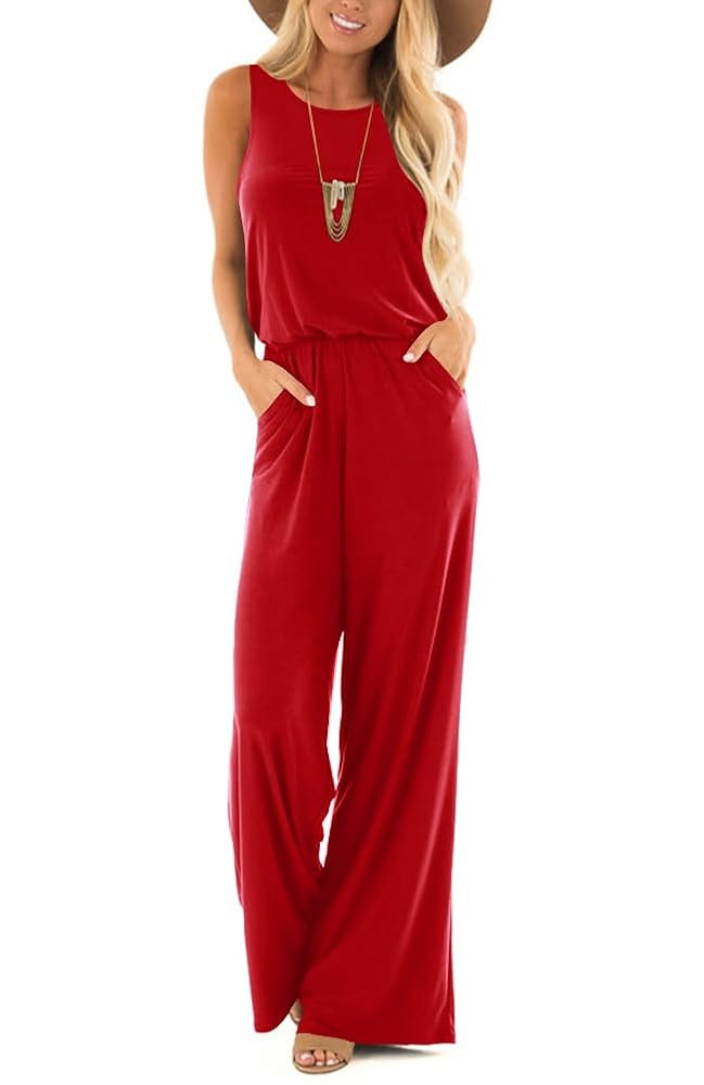 Lacozy Women's Summer Sleeveless Jumpsuits Casual Wide Leg Long Pants One Piece Jumpsuits Rompers... | Amazon (US)