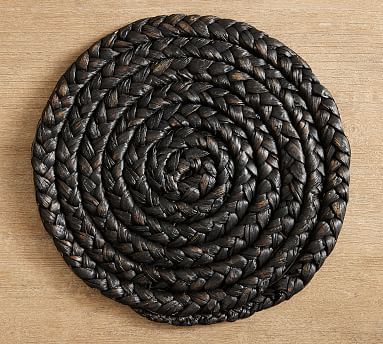 Beachcomber Round Woven Placemats, Set of 4 - Black | Pottery Barn (US)