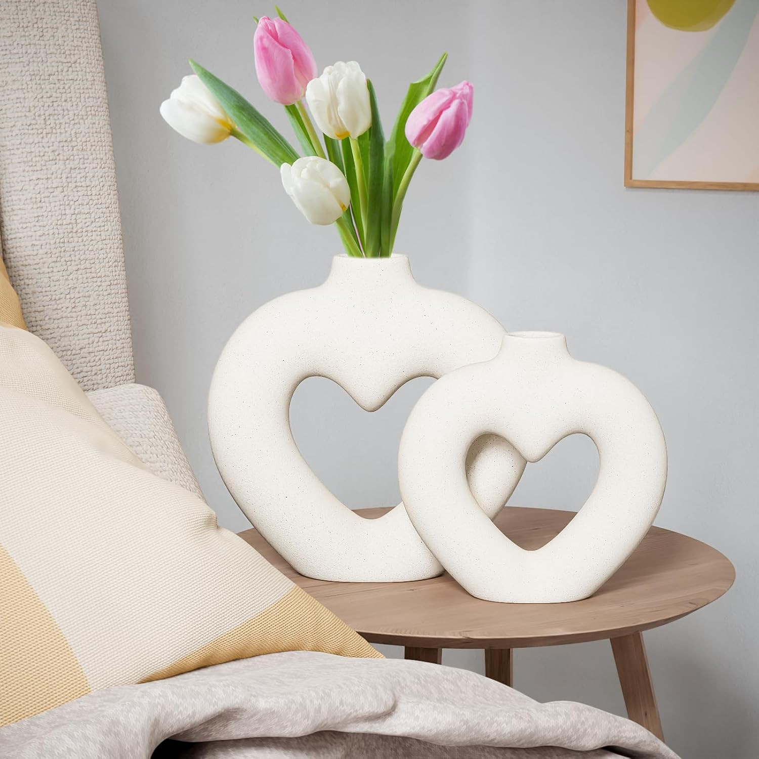 White Heart Ceramic Vases for Decor, Heart Shaped Ceramic Vase Set of 2, Nordic Shaped Vases, Min... | Amazon (US)