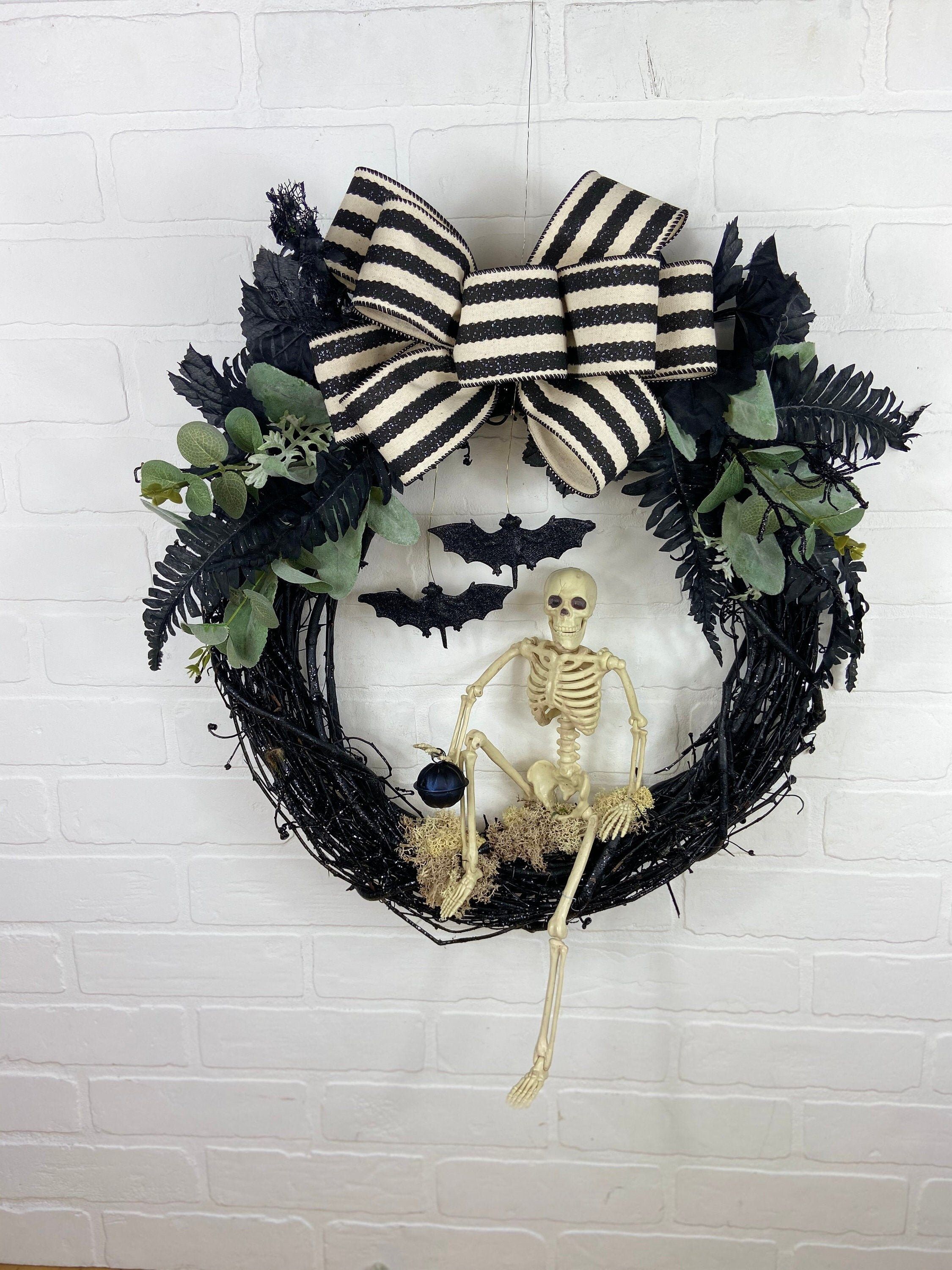 Skeleton Wreath, Gothic Halloween Wreath,Halloween Bat Wreath,Halloween Decor,Skeleton Decoration... | Etsy (US)
