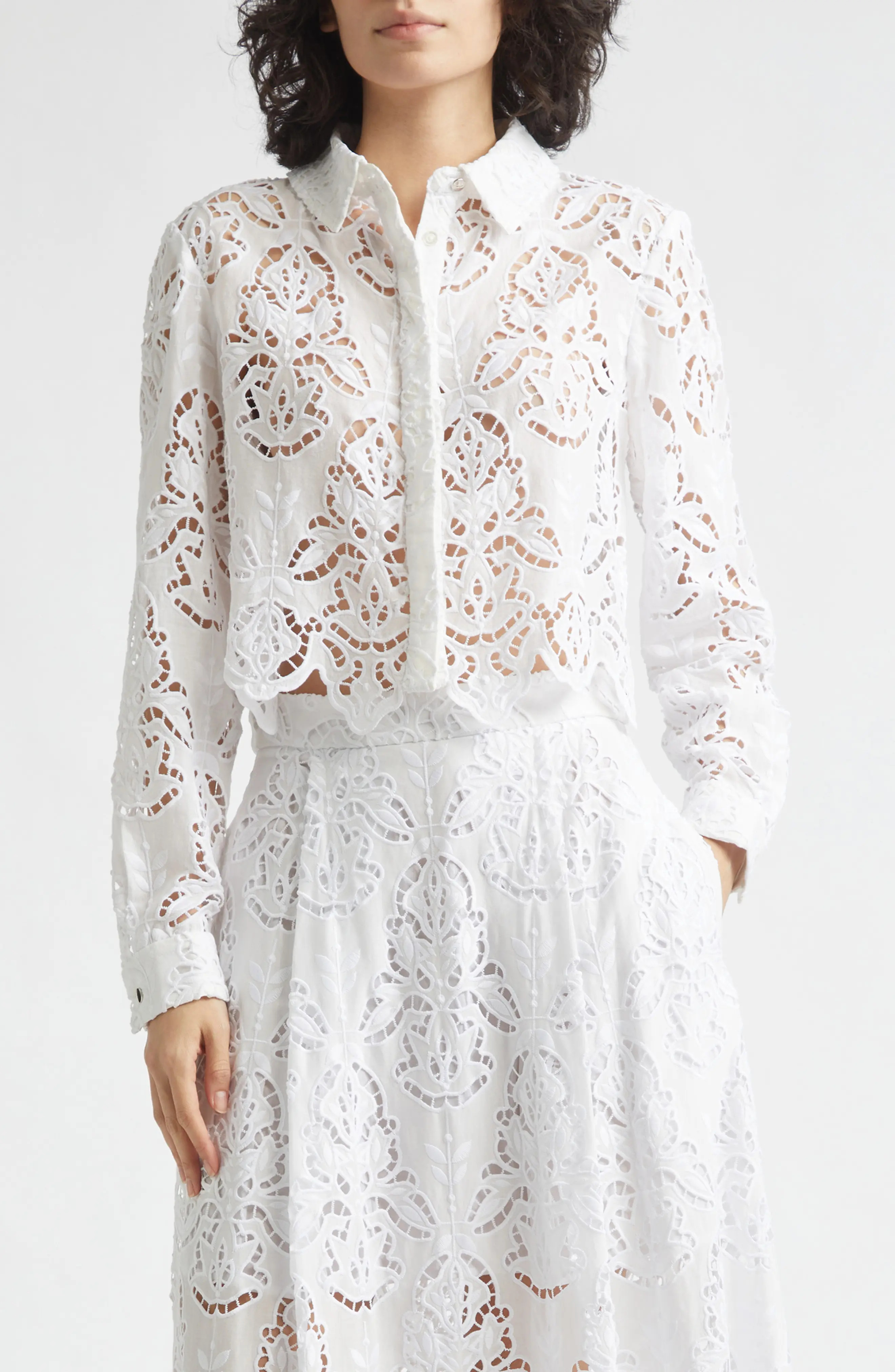 Jilly Floral Embroidery Crop Shirt (Women) | Nordstrom | Nordstrom