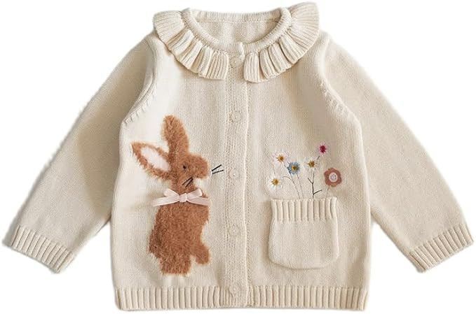 Baby Girls Knitted Cardigan Sweater Crewneck Knit Crochet Button Closure Cardigan Tops Coat Outwe... | Amazon (US)