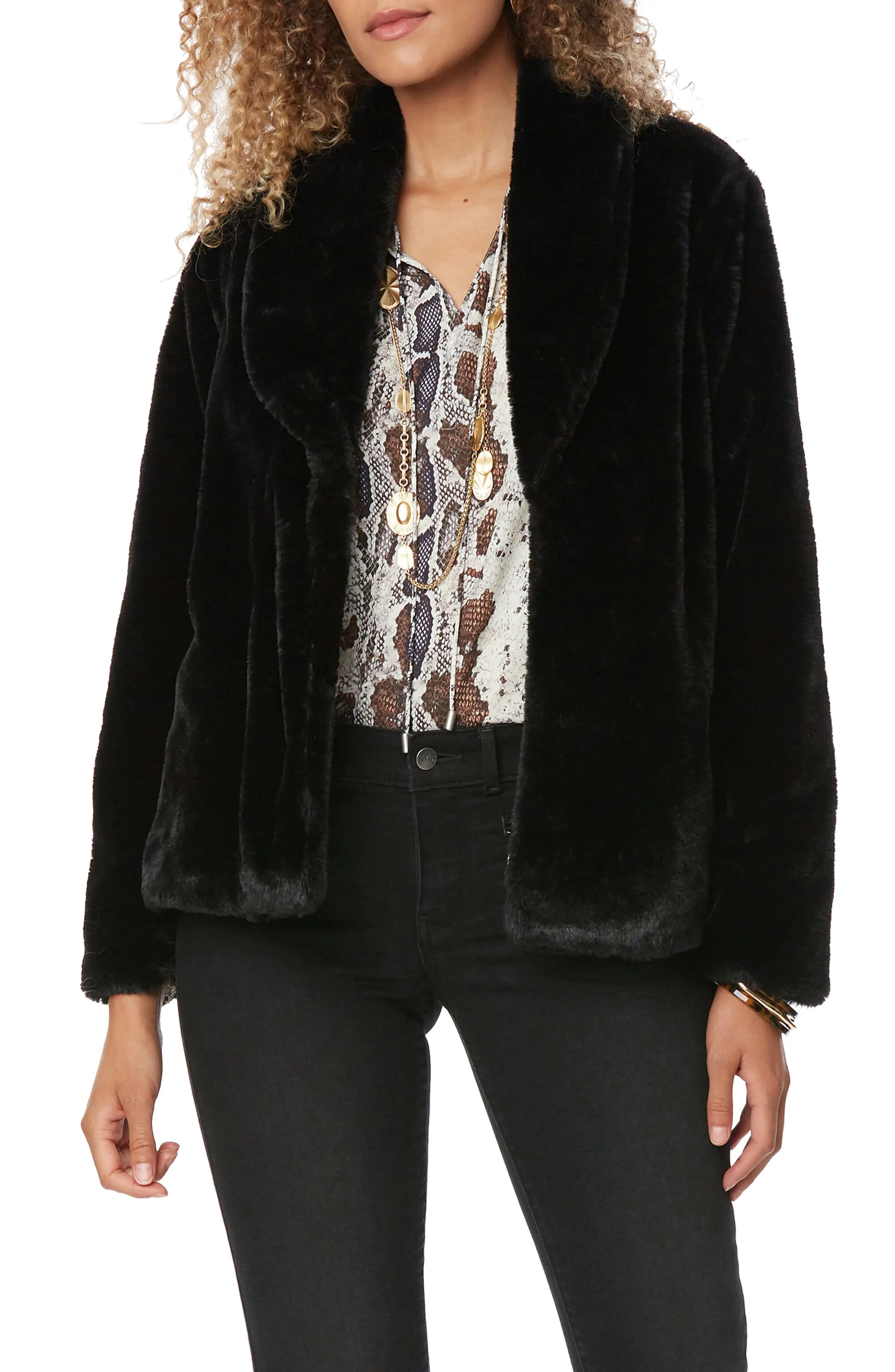 Women's Nydj Faux Fur Jacket, Size Large - Black | Nordstrom