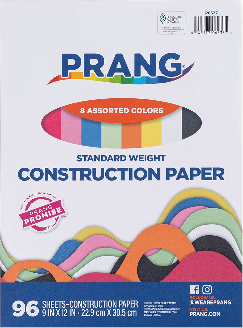 Prang (Formerly Art Street) Lightweight Construction Paper, 8 Assorted Colors, 9" x 12", 96 Sheet... | Amazon (US)