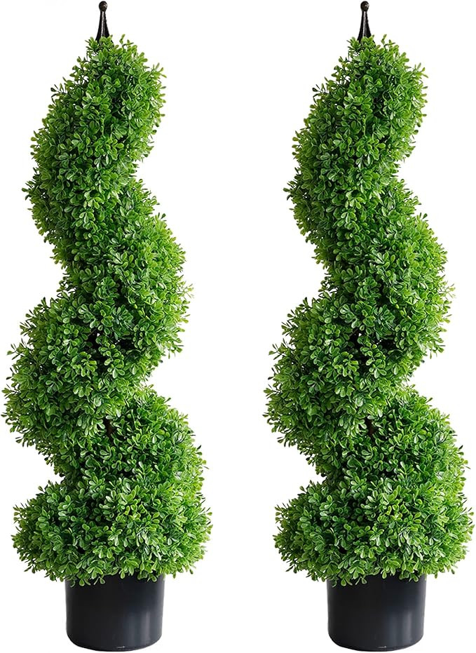 momoplant Artificial Topiary Outdoor Boxwood Spiral Topiary Tree 3ft (2 Pieces) Faux Topiary Tree... | Amazon (US)
