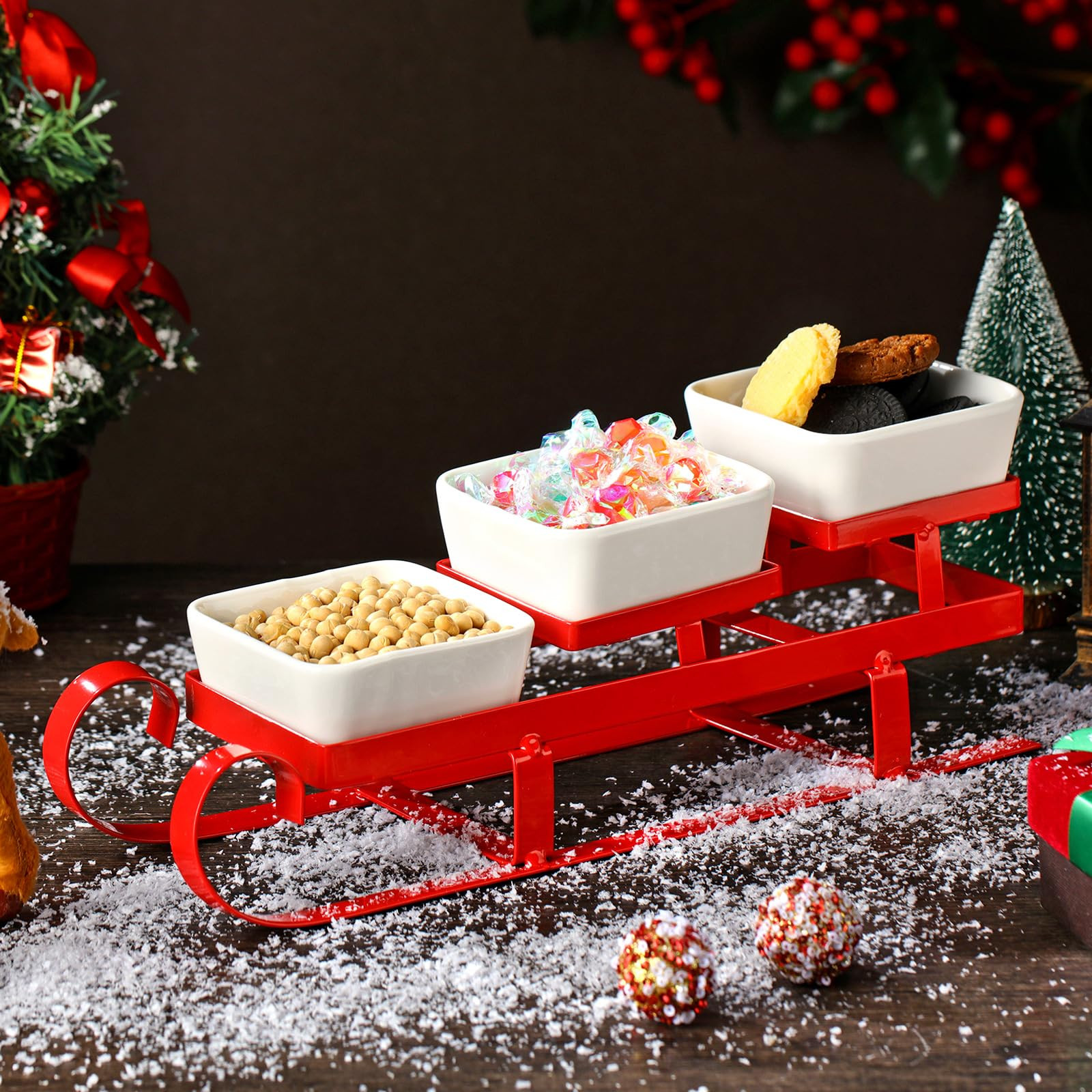 Nuogo 4 Pcs Christmas Sleigh Serving Bowls 3 Tiered Serving Dishes Christmas Relish Platter Condi... | Amazon (US)
