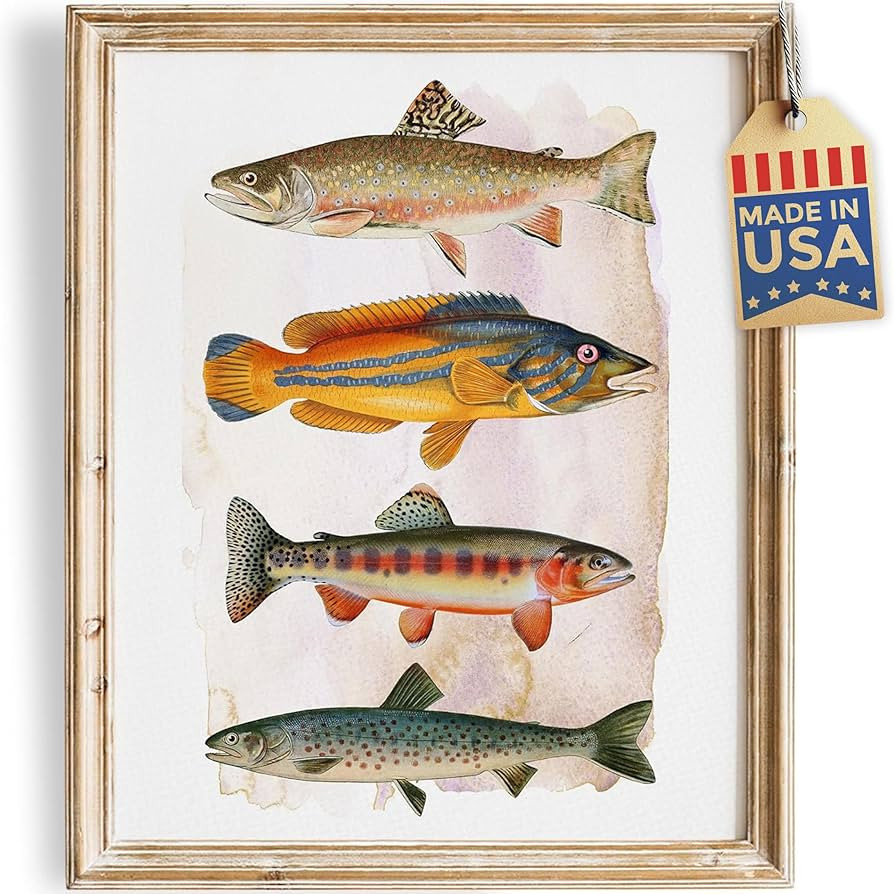 Vintage Fish Art Print - Unframed - 8x10 | Vintage Dcor | Farmhouse Dcor | Bathroom Dcor Wall Art... | Amazon (US)