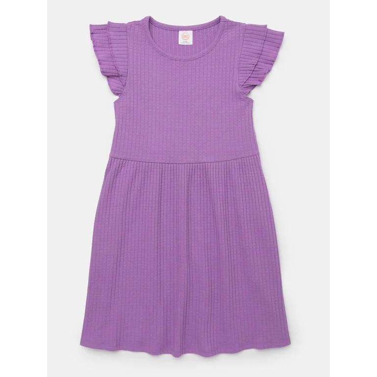 Wonder Nation Girls Textured Ruffle Dress with Short Flutter Sleeves, Sizes 4-18 & Plus | Walmart (US)