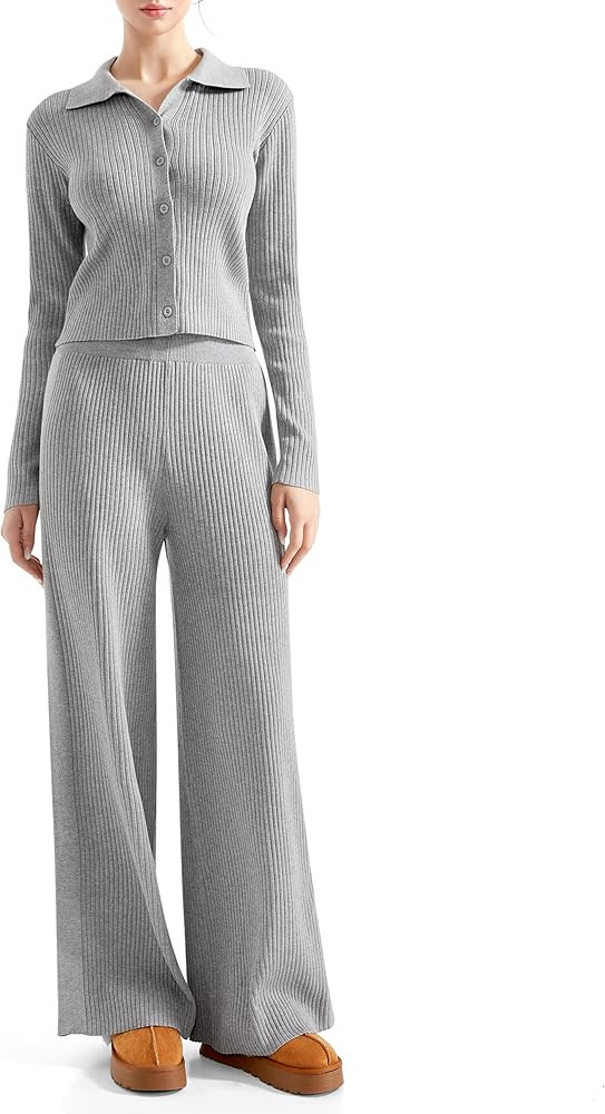 SUUKSESS Women Knit Long Sleeve Lounge Sets Ribbed Matching Comfy Two Piece Sets | Amazon (US)