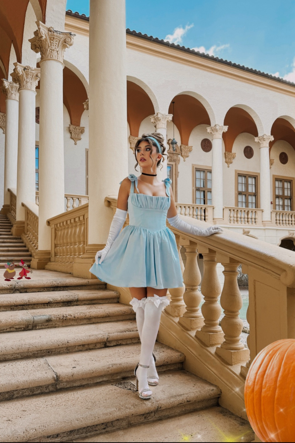 Halloween / Cinderella Halloween Costume / DIY Costume / Oh Polly Light Blue dress / white gloves / light blue headband / black ribbon choker / white long socks with bows / rhinestone heels / 

#LTKHalloween #LTKParties #LTKStyleTip