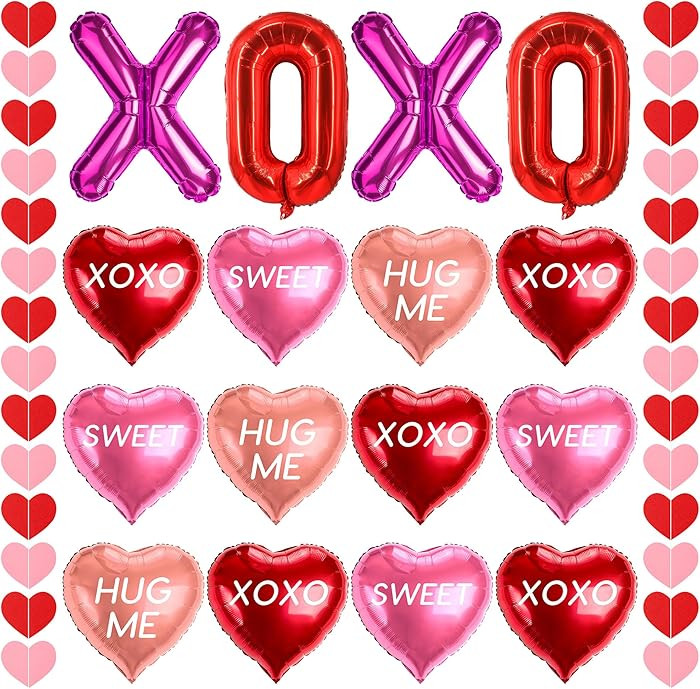 18 Pcs Valentines Galentines Day Decorations, XOXO Letters Balloons, Love Foil Balloons with SWEE... | Amazon (US)