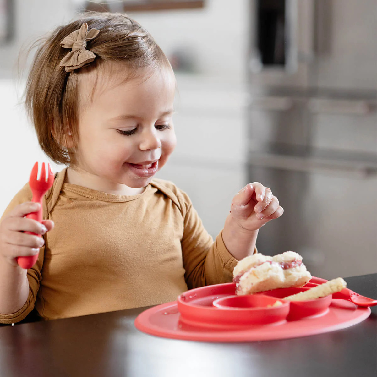 Mini Utensils by ezpz / Sensory Silicone Fork & Spoon for Toddlers | ezpz
