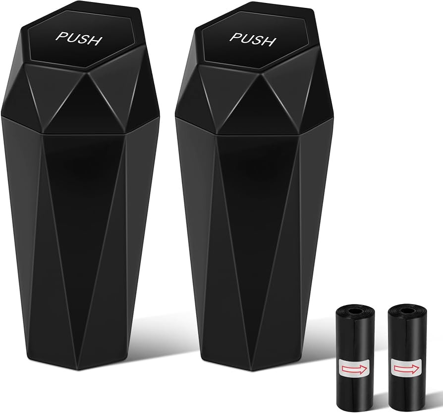 Car Trash Can with Lid, 30 Additional Trash Bags - Black, 2 Pack | Amazon (US)