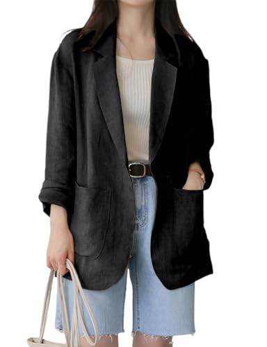 Black Blazer Women Casual Blazer for Women Spring Summer Lightweight Linen Light Jackets, Black, S | Amazon (US)