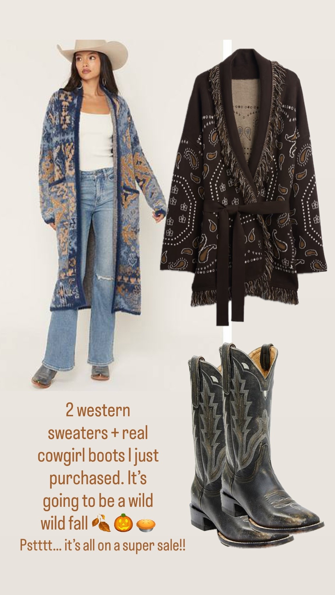 Can’t wait for these to come in!! Already starting on my fall wardrobe! 
Ordered a size S in both! 

Blue sweater & boots are from bootbarn.com
DM me for a direct link. I am unable to link them on here. 

Brown sweater from @gap

#LTKdayinmylife #LTKmomlife #LTKSaleAlert