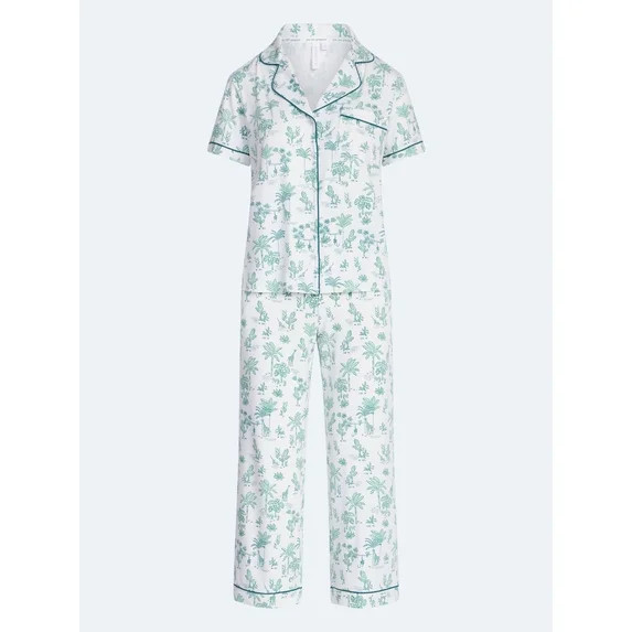 Joyspun Women's Dreamy Soft Collection Notch Collar Top and Capri Pants Pajama Set, 2-Piece, Size... | Walmart (US)