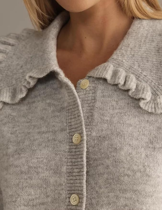 InterNos Womens Y2k Ruffled Collar Cardigan Sweaters Classic Button Down Long Sleeves Fall Sweate... | Amazon (US)