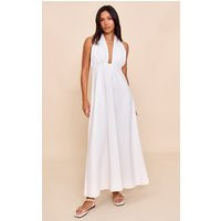 White Plunge Halterneck Maxi Dress | PrettyLittleThing US