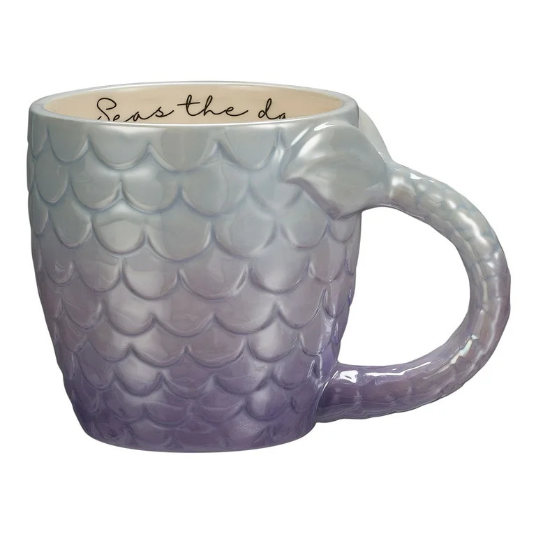Mainstays Ocean Mermaid Sculpted Earthenware Mug, 16.91 Ounces, Blue and purple | Walmart (US)