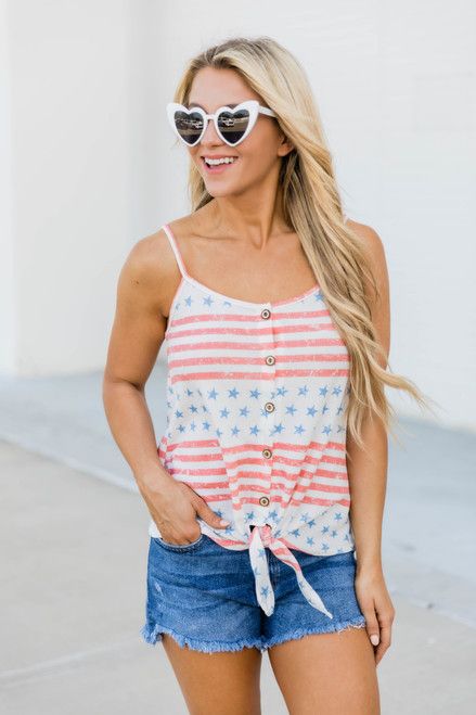 Beloved Darling Stars and Striped Tank Ivory | The Pink Lily Boutique